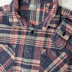 ASOS Flannel Casual Button Up Long Sleeve Shirt Men's Large Navy Pink‎